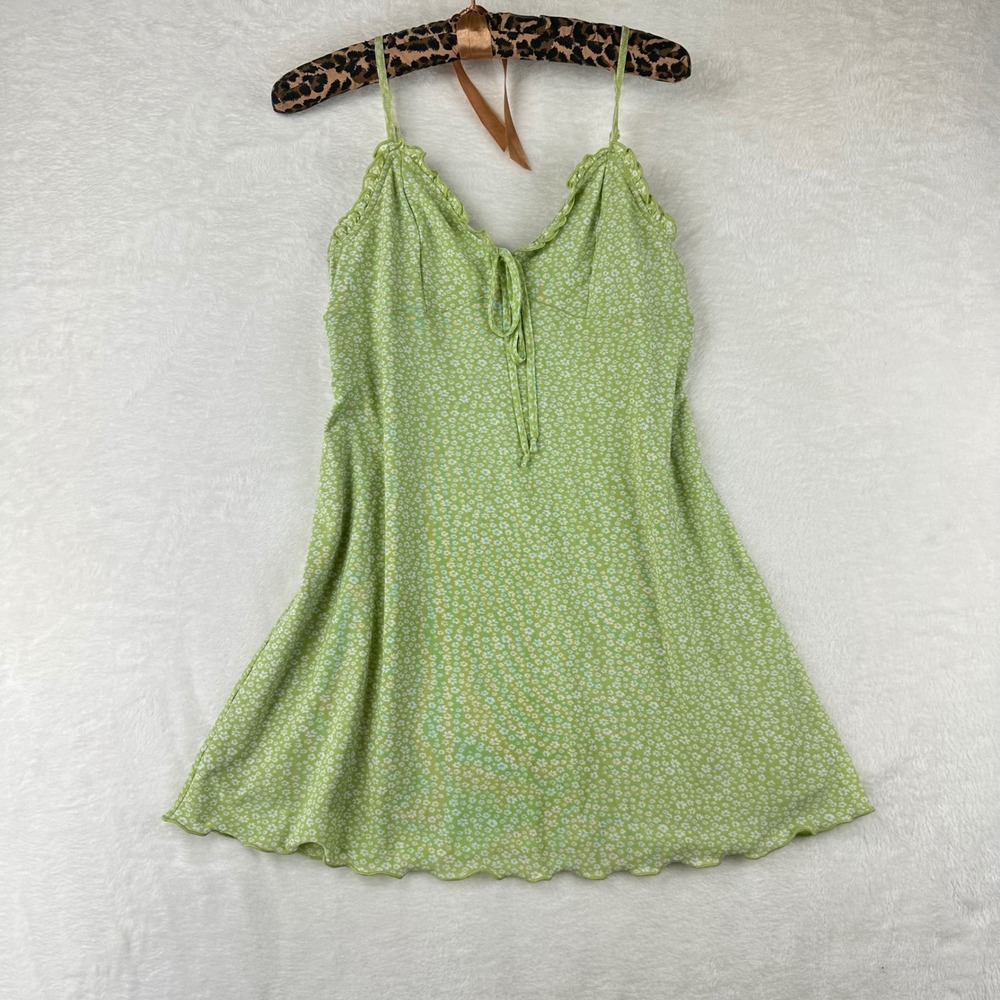 American‎ Eagle Dress Womens S Green Floral Mesh A-Line Mini Y2K Tie Front Mesh